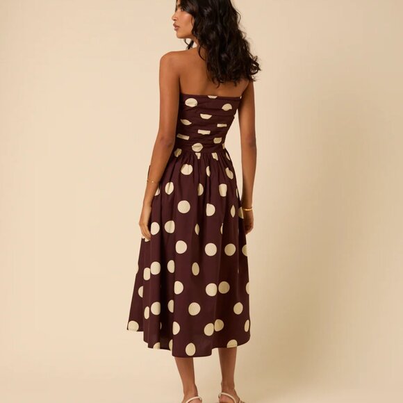 NWT NOBODY'S CHILD Brown Polka Dot Bandeau Felicity Midi Dress Size 10 - Picture 2 of 5